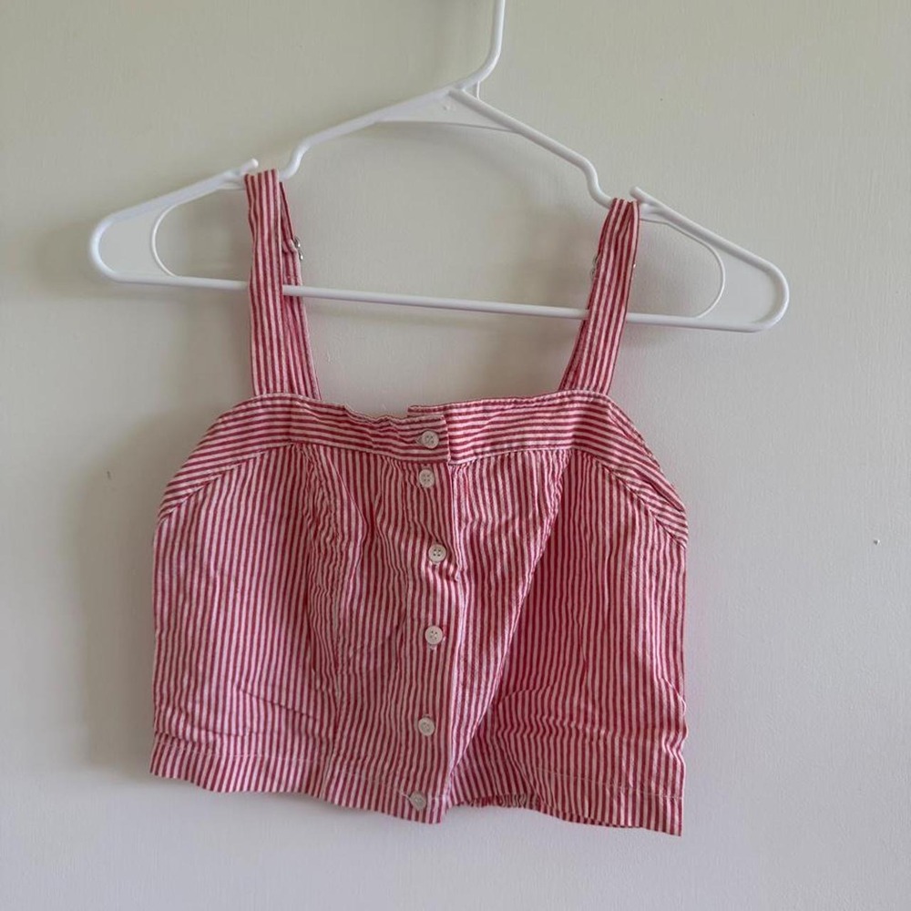 Brandy Melville Red White Striped Button Up Crop Top Summer Tank Smocked Back